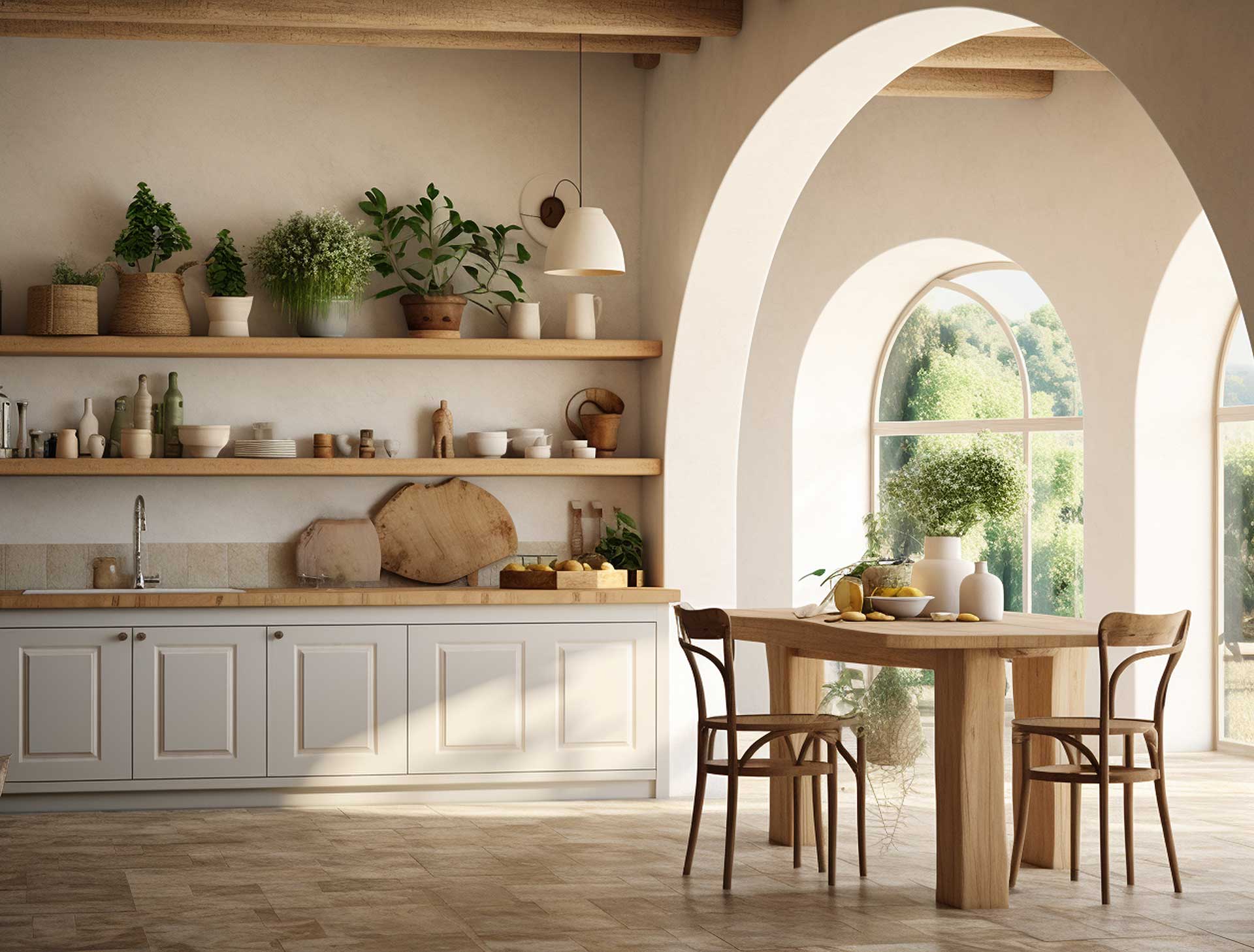 Cocina con isla en piso reformado